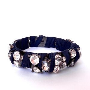 J.CREW Silk Ribbon Wrapped Jeweled Bracelet in Navy